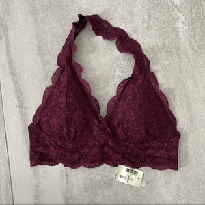 NWT Burgundy Lace Halter Padded Bralette Small